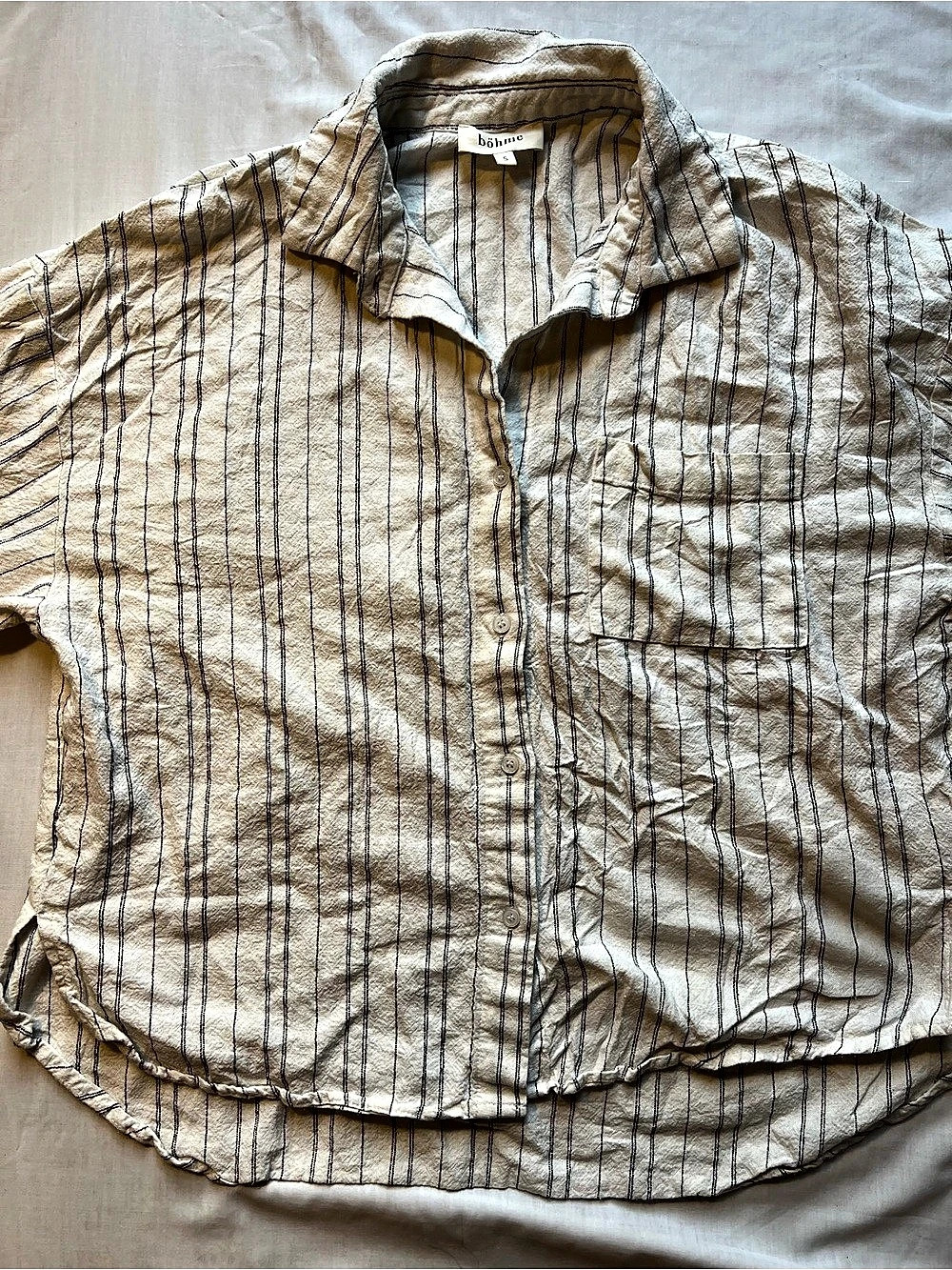bohme Striped Cotton Button Down in Beige & Black Size Small